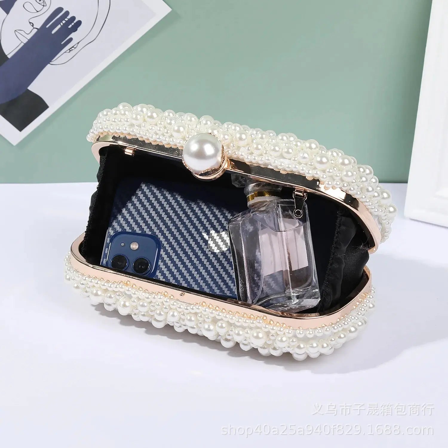 Inès | Pochette en perle avec chaîne Leather&Carry