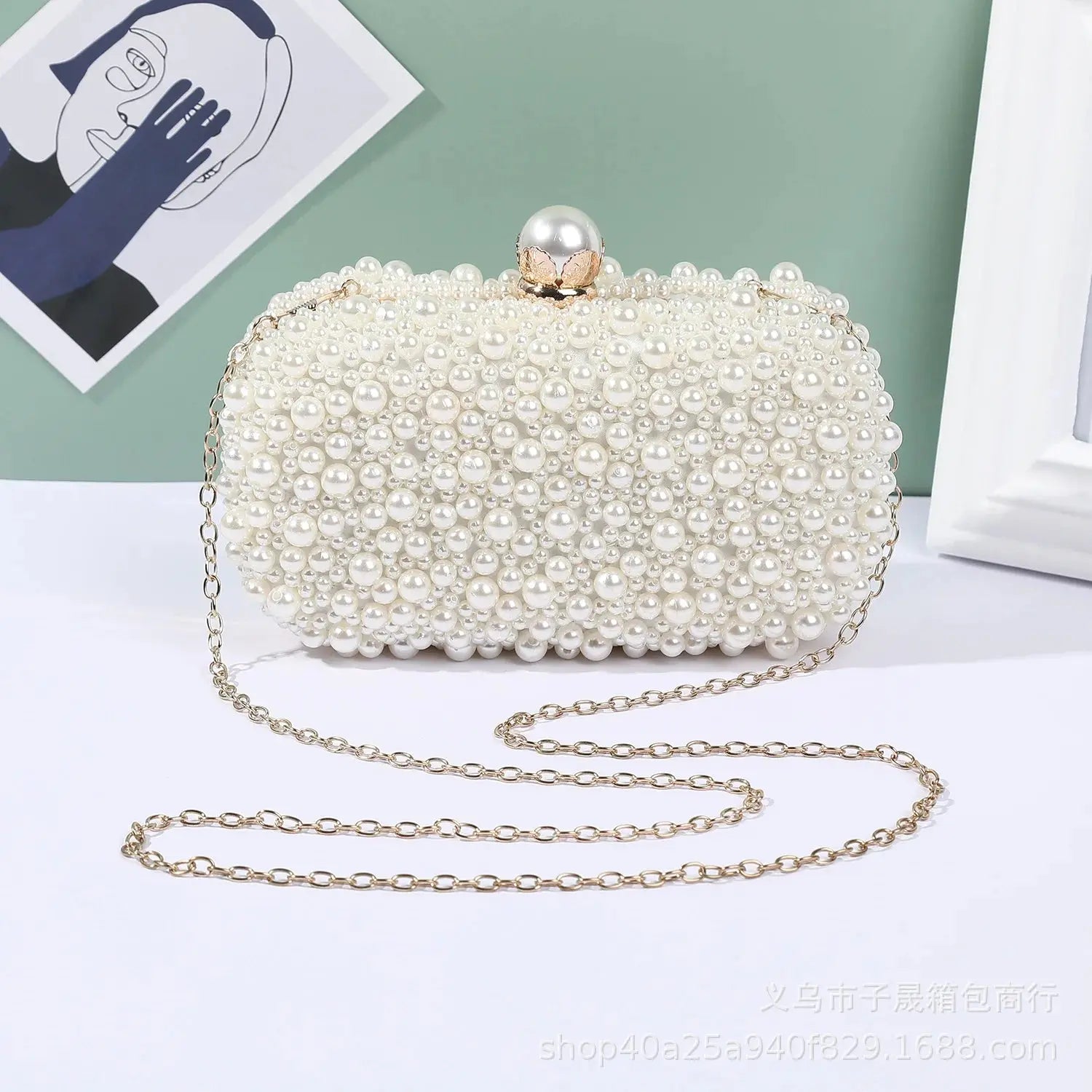 Inès | Pochette en perle avec chaîne Leather&Carry