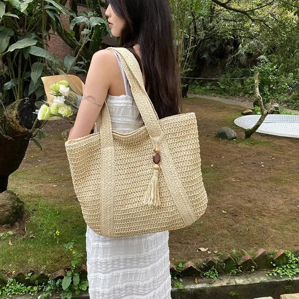 Sac de Plage Paille Chic - Marlie Leather&Carry