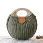 Women's Natural Rattan Handwoven Round Shell Handbag Top-handle Bag Summer Fashion Bohemia Female Casual Tote Clutch Beach Bag Leather&Carry