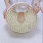 Women's Natural Rattan Handwoven Round Shell Handbag Top-handle Bag Summer Fashion Bohemia Female Casual Tote Clutch Beach Bag Leather&Carry