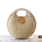 Women's Natural Rattan Handwoven Round Shell Handbag Top-handle Bag Summer Fashion Bohemia Female Casual Tote Clutch Beach Bag Leather&Carry