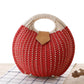 Women's Natural Rattan Handwoven Round Shell Handbag Top-handle Bag Summer Fashion Bohemia Female Casual Tote Clutch Beach Bag Leather&Carry