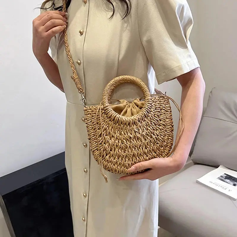 Petit Sac à Main Tressé En Paille - Rose - Leather&Carry