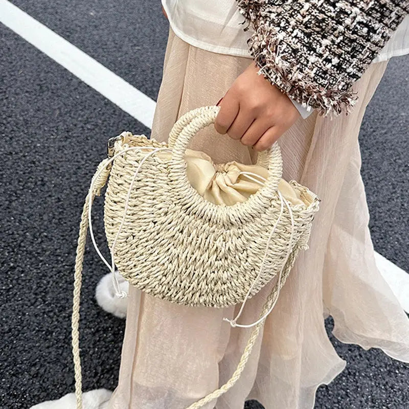 Petit Sac à Main Tressé En Paille - Rose - Leather&Carry
