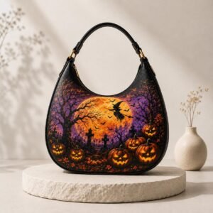 Gothic Pumpkin Leather Hobo Bag
