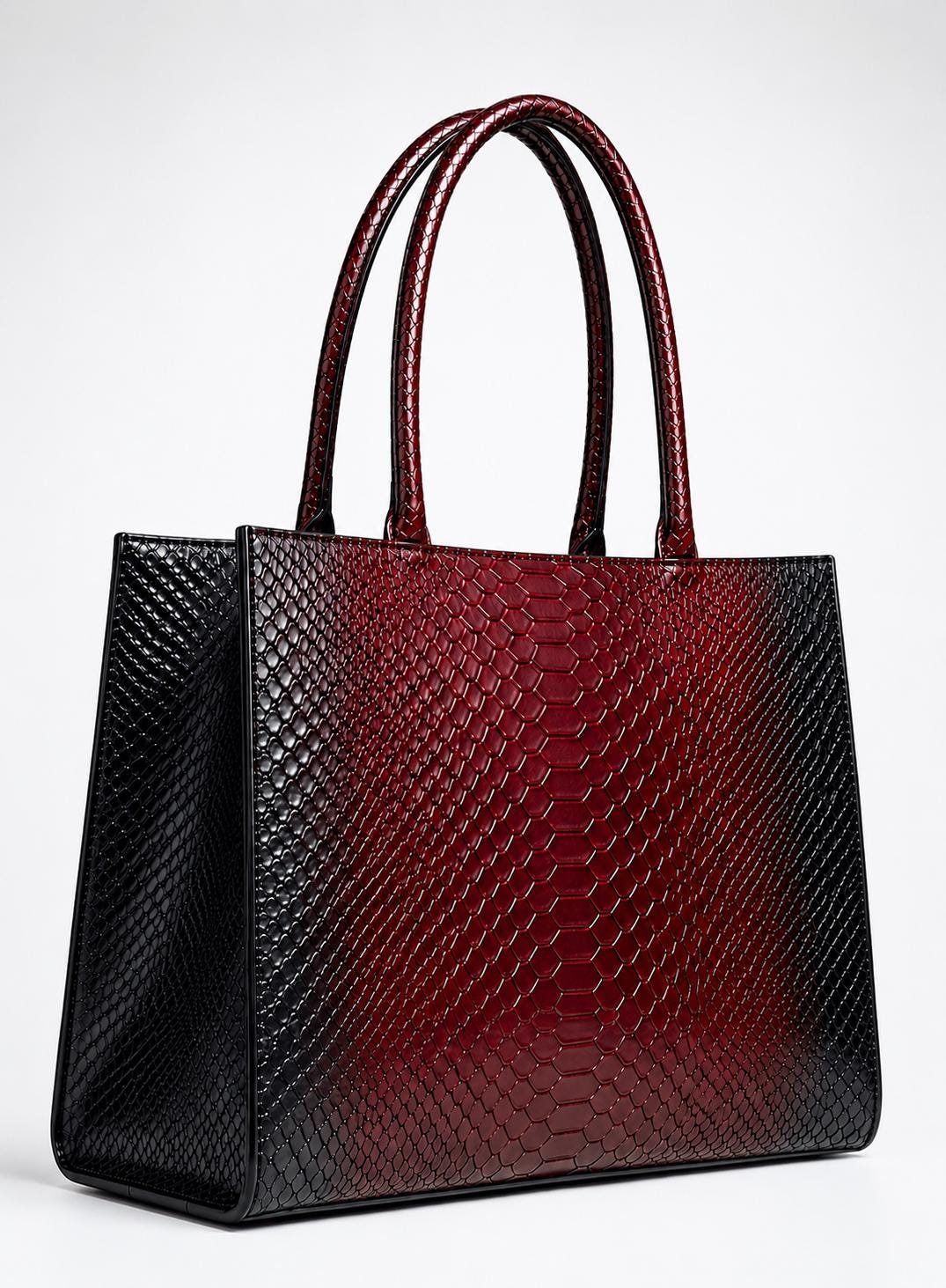 Black & Burgundy Snakeskin Tote