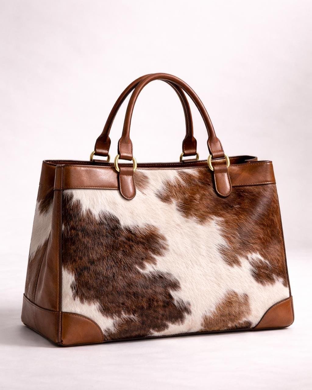 Brown & White Cowhide Leather Tote