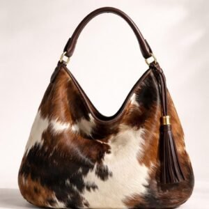 Cowhide Leather Hobo Bag with Tassel