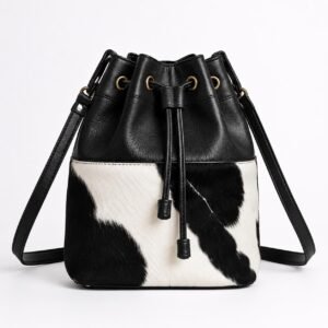 Cowhide Leather Bucket Crossbody