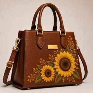 Sunflower Embroidered Leather Tote