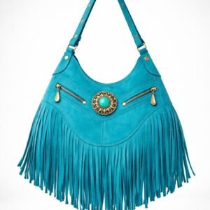 Turquoise Suede Fringe Shoulder Bag