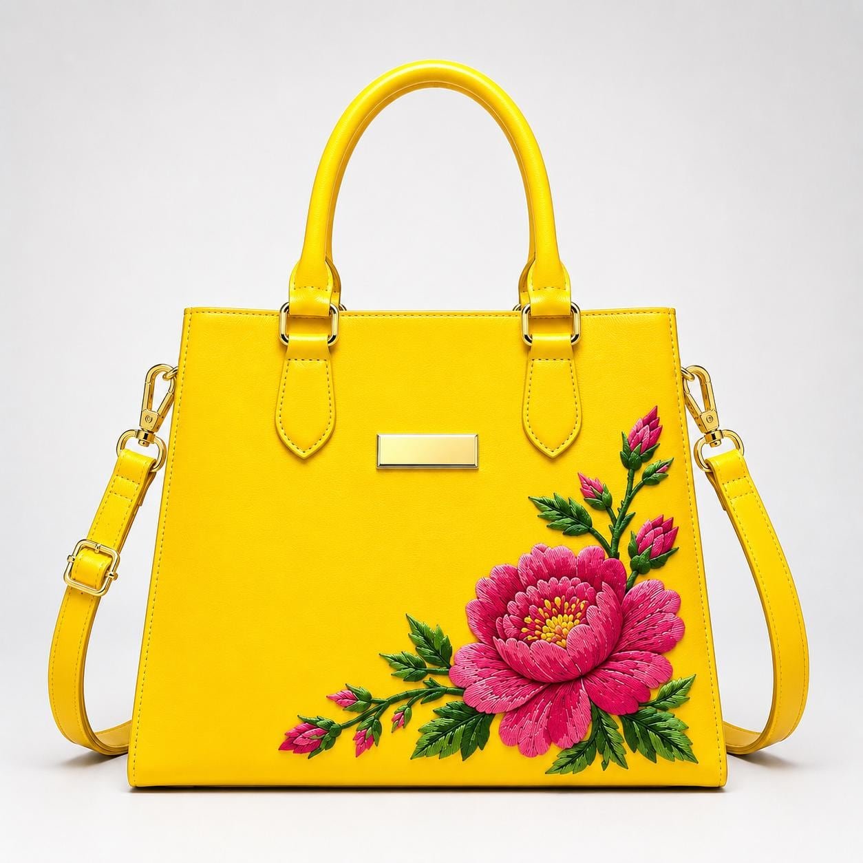 Yellow Floral Embroidered Tote