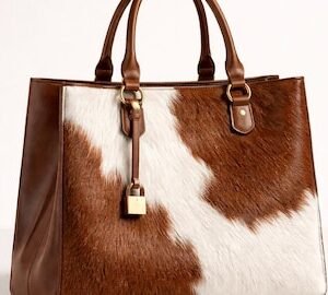 Handmade Brown & White Hair On Cowhide Leather Tote Bag | Genuine Leather