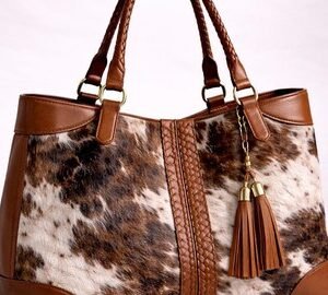 Handmade Brown & White Hair On Cowhide Leather Tote Bag | Genuine Leather