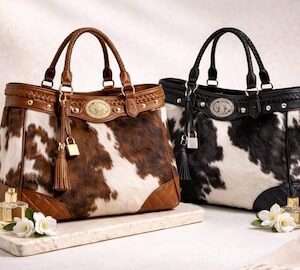 Handcrafted Hair On Cowhide Leather Tote with Sculpted Metal & Braided Leather