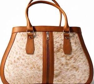 Handmade Brown White Cowhide Leather Handbag | Western Hair On Hide Tote Purse
