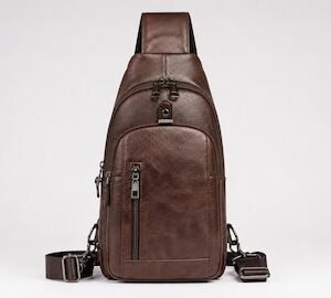 Handmade Genuine Leather Sling Bag, Brown Crossbody Travel Chest Bag