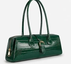 Women's Handmade Emerald Green Croc Embossed Genuine Leather Shoulder Bag