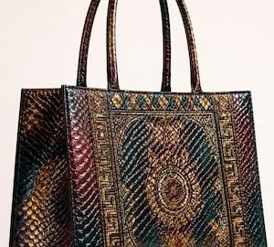 Snakeskin Embossed Genuine Leather Tote Bag | Handmade Statement Print Purse