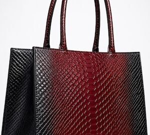 Handmade Black Burgundy Snakeskin Embossed Genuine Leather Tote Jacket