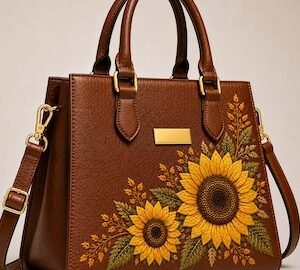 Handmade Sunflower Embroidered Leather Tote Bag | Crossbody Purse For Women
