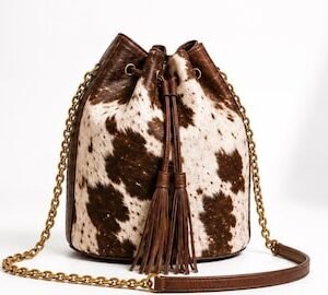Handmade Hair On Cowhide Bucket Bag | Leather Shoulder Purse for Women