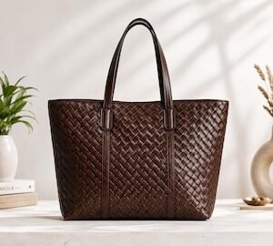 Handmade Brown Woven Genuine Leather Purse | Women's Spacious Tote Bag